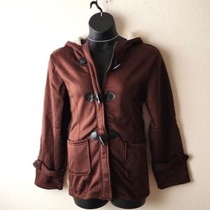 Chocolate Brown Hooded Jacket Duffle Coat Plus Size 1xl NWOT